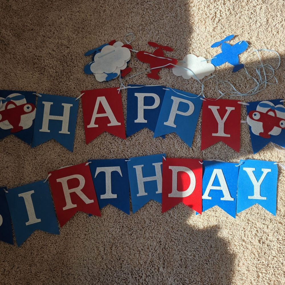 Aviation-Themed Happy Birthday Banner - Red and Blue